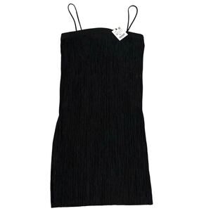 NWT Woman's Zara‎ Black Crinkle Mini Slip Dress Size Medium